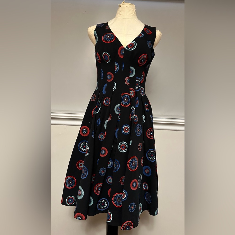 Kate Spade Black Dress with Red and Blue Patterns